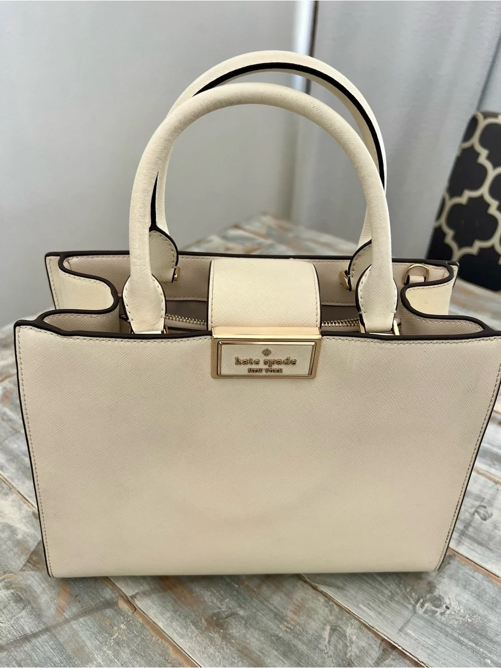 kate spade Cream and Black Trim Top-Handle Satchel